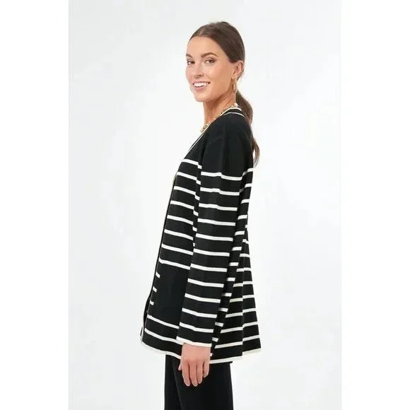 Tuckernuck Lauren Cardigan Size Small Black White Striped V Neck Sweater - Picture 2 of 7